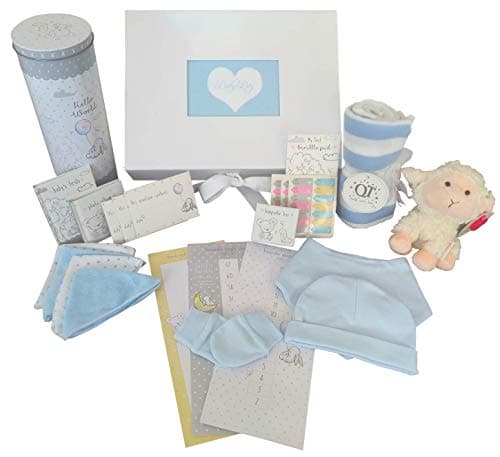 Newborn Baby Gift Set - Keepsake Photo Box with Blue Baby Clothes, Cute Teddy and First Years Gifts for Baby Boy (Blue)