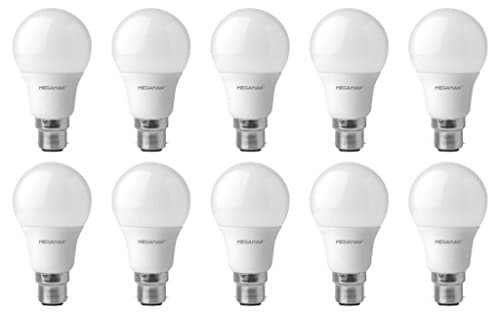 Pack of 10 x Megaman 143362 LED Light Bulb Opal Classic GLS Style 2800K Warm White B22 BC Bayonet Cap - 5.5 Watt + FREE MCD LED Keyring Torch