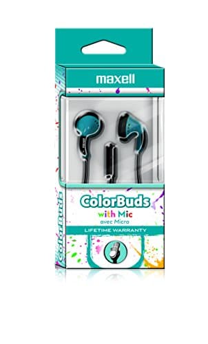 Maxell 199711 Comfortable Lightweight Design Dynamic Sound Reproduction Color Buds with Hands-Free Built-In Microphone - Blue