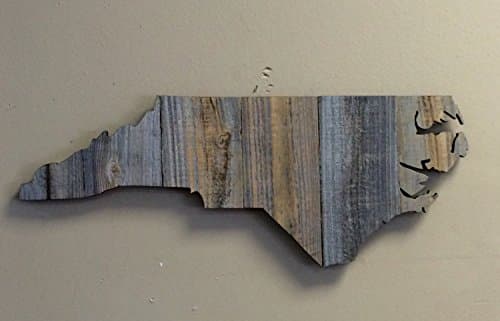 North Carolina State Shape Rustic Wood Sign Hanger 22" x 8 1/2" Add a Rusty Star or Personalize Cutout for Wedding Guestbook