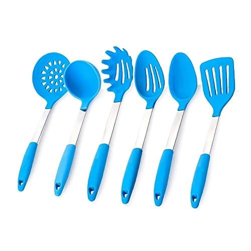 Wolecok Silicone Kitchen Utensil Set Silicone Kitchen Utensil Cooking Tools (6 pcs sets) (Blue)