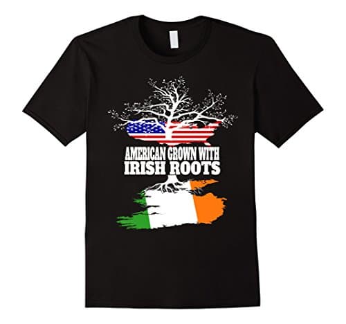 Mens American Grown With Irish Roots Shirt Ireland Flag Map 2XL Black