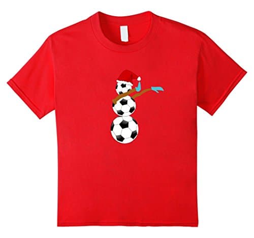 Kids Dabbing Snowman Soccer Christmas Funny Tshirt Dab Ball 6 Red