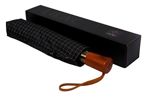LILAC Folding Gift Umbrella Auto Open Close Compact Travel Umbrellas Windproof Waterproof Anti UV UPF50+ for Easy Carrying Black