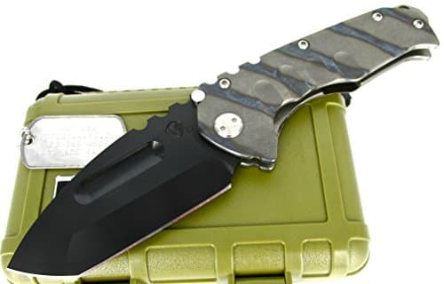 Medford Knife &amp; Tool Praetorian T Tactical Folder Knife Tanto PVD Blade Flamed Titanium Handles MK12DPT-03FL
