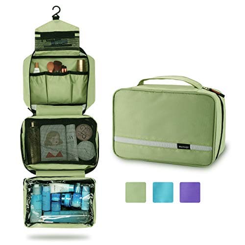 Travel Toiletry Bag with Hanging Hook， Maliton Large Capacity Toiletry Bag Organizer for Travel Accessories with 4 Compartment, Foldable Waterproof Makeup Cosmetic Bag for Girls Kids ( Pea Green )