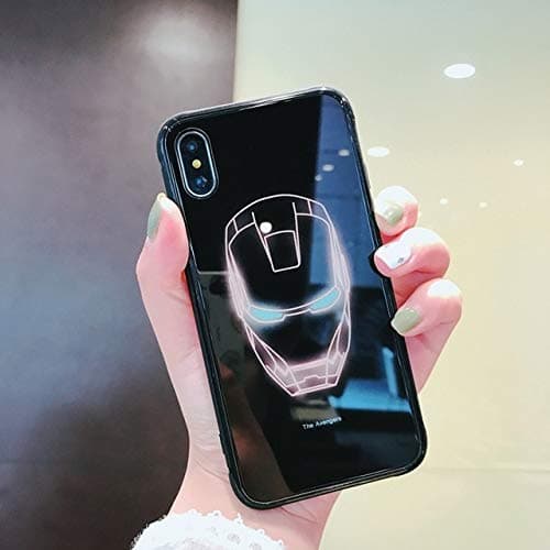for iPhone xr Case Luminous Marvel Batman Superman Glass Case for iPhone 7 8 6 6s Plus X Xs Max Avengers Black Panther Cover (Iron Man - for iPhone XR)