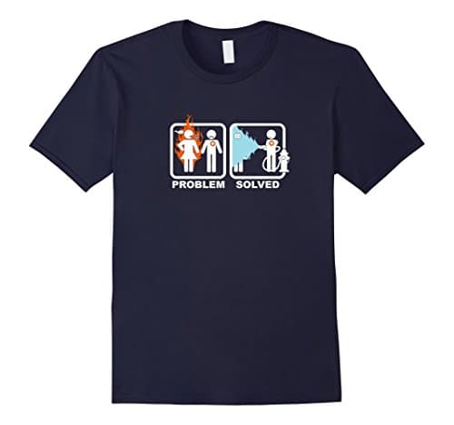 Men's Funny Firefighter T shirt - Problem solved Medium Navy