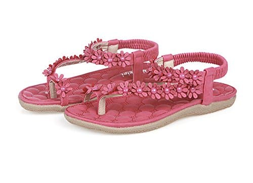 YH Summer Bohemian Style Anti-skid Soft Sole Women's Flat Thong Sandal Rose 40