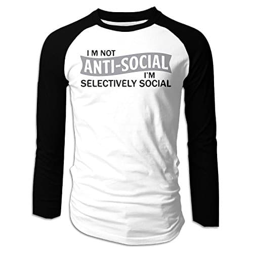 SuperBlu I'm Not Anti-Social I'm Selectively Social Mens Long Sleeve Raglan Tee Black XXL