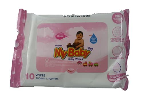 Mamaa MyBaby Refreshing Wet Wipes, Face, Hand &amp; Baby Wipes, Rose Scented, Aloe (10 Count) - TRAVEL SIZE
