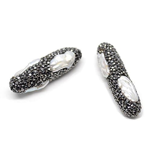 Flourishbeads Paved Black Glass Cultured Fresh Water Pearl Long Barrel DZI Loose Beads Pack of 2pc