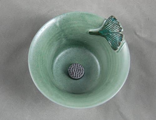 Vase Ikebana Style Bud Vase in Aqua with Green Ginkgo Leaf