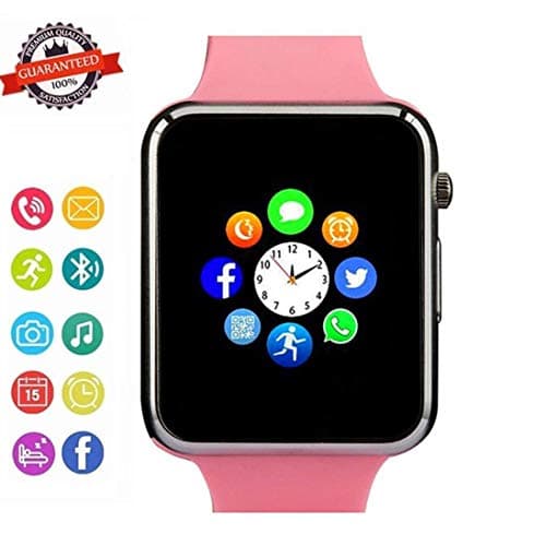 Wzpiss Smart Watch Bluetooth Smartwatch Touchscreen Wrist Watch Sports Fitness Tracker with Camera Pedometer SIM/SD Card Slot Compatible Samsung Android iPhone iOS for Kids Women Men (Pink)