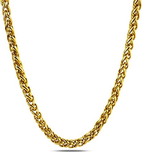 18k Gold Plated Wheat Weave Rope Chain Necklace For Men &amp; Women + Gift Case