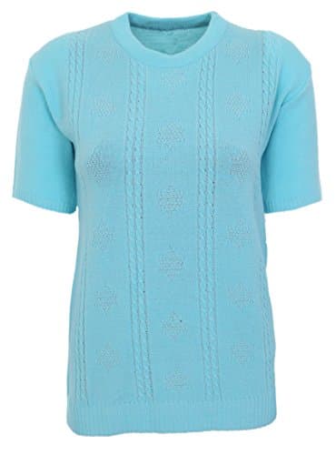 Womens Cable Knit Short Sleeves Jumpers Ladies Classic Knitwear Half Sleeves Sweater Pullover T Shirt Blouse Top Size 10 12 14 16 18