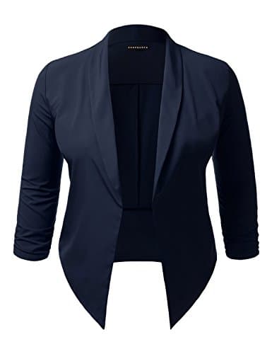SHOPQUEEN Plus Size Open Front Thin Blazer Cardigan Office Work Formal Jacket NAVY 2XL