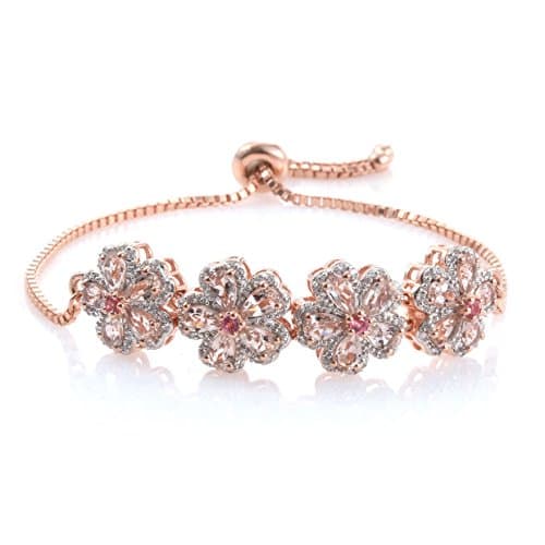 Pink Spinel, Multi Gemstone Rose Gold Plated 925 Solid Sterling Silver Bracelet For Women Size 9"