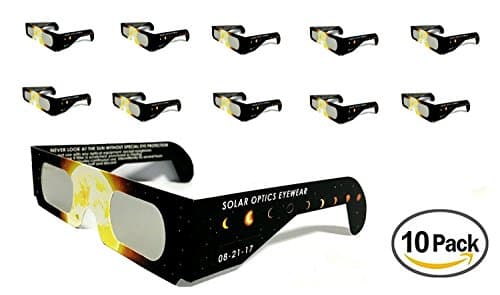 Eclipse Glasses: Solar Safe Viewers - ISO &amp; CE Certified - 10 Pack of Shades - 2017, Uprgaded Lenses, Kids &amp; Adults &amp; Fits Over Glasses