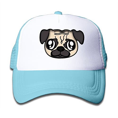 Toddler Kid's Cartoon Pug Head Mesh Trucker Snapback Hat Cap SkyBlue
