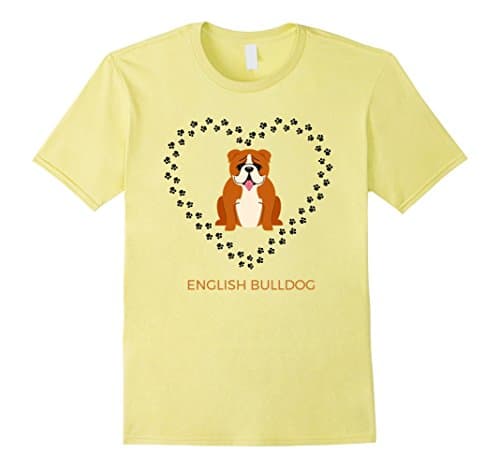 Mens English Bulldog With Paw Heart T Shirt Medium Lemon