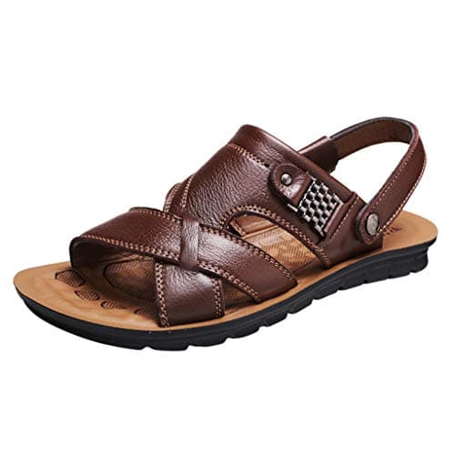 Fisherman Leather Sandals Mens Summer Flats Adjustable Breathable Shoes Slippers