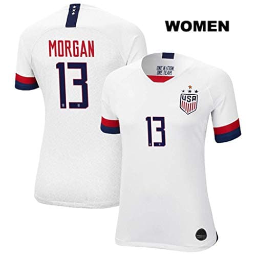 Women's Morgan #13 Rapinoe #15 Women's National Team Women's World Cup Jersey Home Soccer Jersey 4 Stars(S White#13)