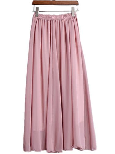 Season Show Women's Multicolor Elastic Pleated Retro Maxi Chiffon Long Skirt 06 Coral S