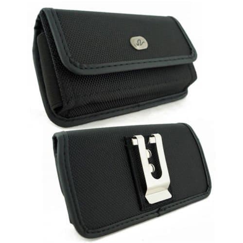 Fly Eclipse 3 IQ4514 Horizontal Heavy Duty Case Holster Pouch Canvas Rugged Velcro Closure Belt Clip + Belt Loop [Fits Phone with Mophie Juice Pack/Otterbox/Extended Battery/Commuter On It]