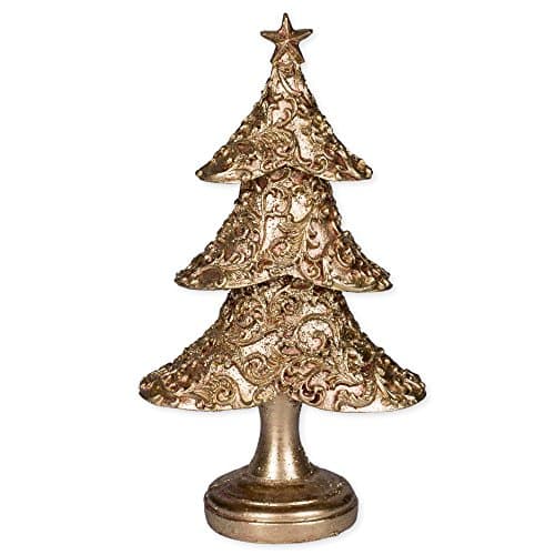 Rose Gold Colored Embossed Filigree 10.5 inch Resin Stone Christmas Tree Figurine