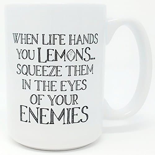 When Life Hands You Lemons...Squeeze Them in the Eyes of Your Enemies – 15 Ounce – Funny Coffee Mug Gift for Birthday, Shower, Graduation or Christmas – Gift Wrapped