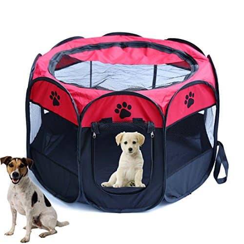 Zenol Pet Playpens for Dog Cat Puppy Exercise Kennel For Small 45" Medium 56", Indoor And Outdoor Playpen. With Carry Bag. Easily To Sets Up, Foldable, Portable and Space Free (Medium, Red)