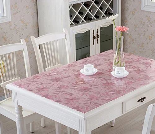 Hiyoli Soft Glass PVC Tablecloth Protector for Table /Oil-proof/Waterproof Stain-resistant/Mildew-proof, Pink Floral A 27 x 27 Inch (70 x 70 cm)