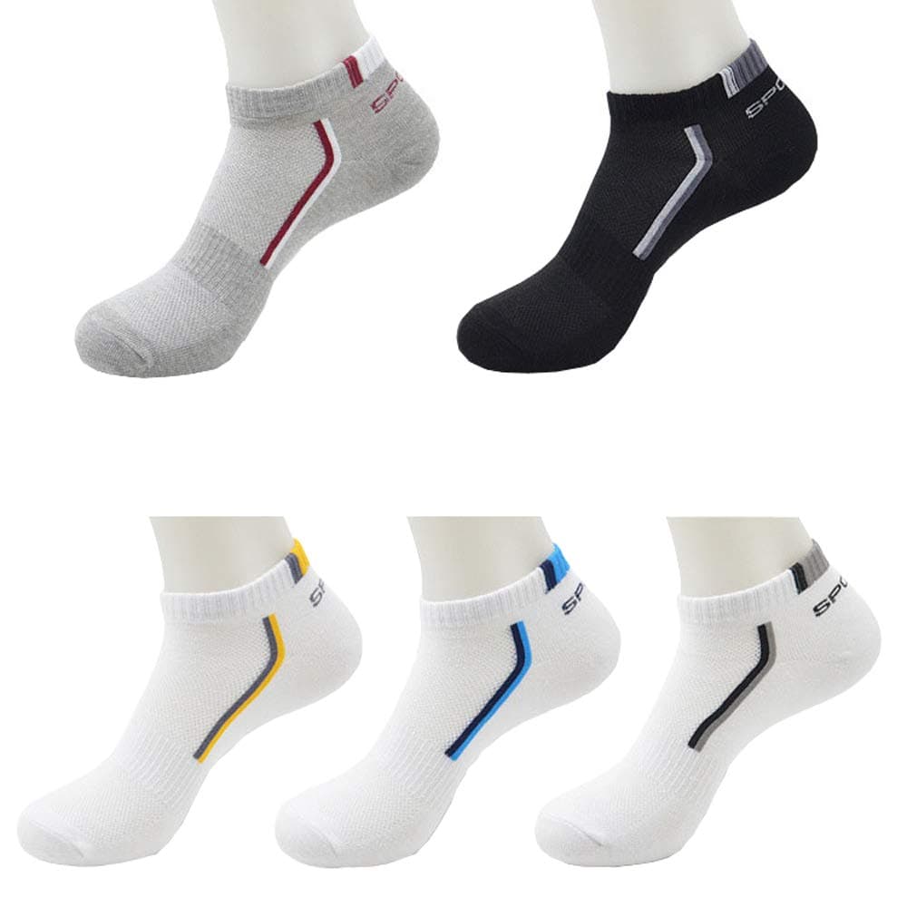 KUZLO 5-Pack Men's Athletic Running Trainer Socks No Show Low Cut Invisible Casual Ankle Boat Summer Thin Cotton Socks 1-Mixed 5 pcs