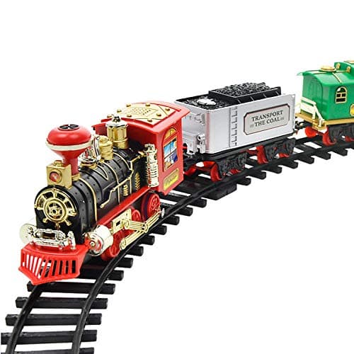 Train Christmas Electric Train Set with Full Circle Train Track, Locomotive, and Spinning Christmas Tree Toy - Train Sound