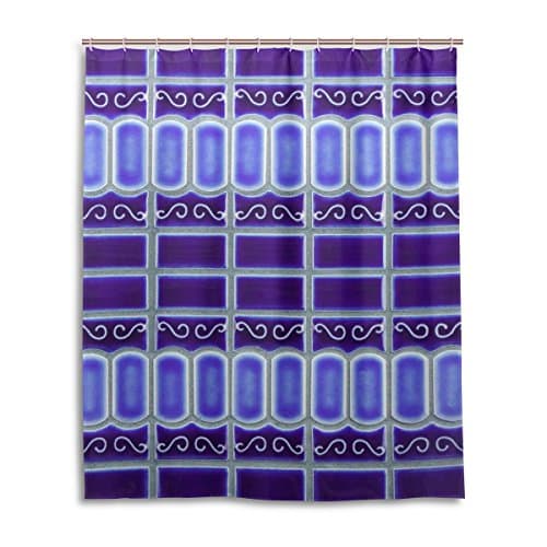 WEETIME Ethel Ernest Waterproof Bath Curtain Mosaic Tile Cobalt Blue Porcelain Print Polyester Fabric Bathroom Shower Curtain 60 x 72 inch