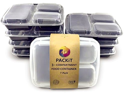 ATZ PACKiT BPA Safe 3 Compartment Meal Prep Container with Lid - Black