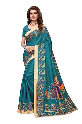 Tarshika Art Silk with Blouse Piece Saree (TK-KALAMKAARI 8_Rama_Free Size)