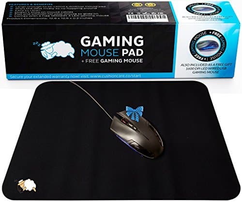 CushionCare Large Black Gaming Mouse Mat Pad - Comes With Complementary Gaming Mouse - 12.6"x10.6" - Soft and Breathable Material, Non-Slip Rubber, Smooth cloth surface