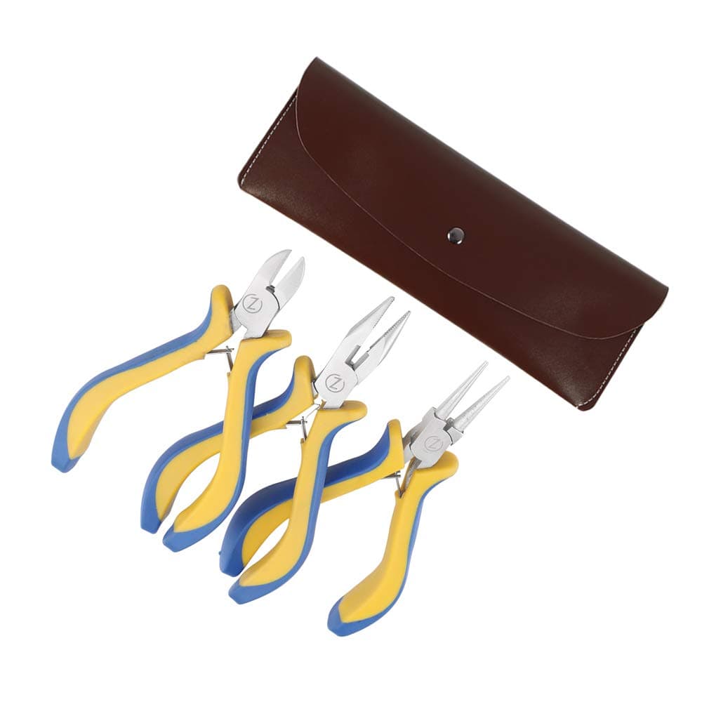 3pcs DIY Jewelry Pliers Tool Set with Leather Storage Bag - Chain Nose,Side Cutter and Round Nose for Beading and Jewelry Making by ZELARMAN