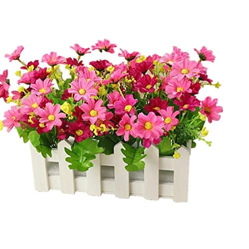 GAOF Artificial Silk in Wood Picket Fence Pot Small Potted Plant Wooden Fence Simulation Flowers... , c