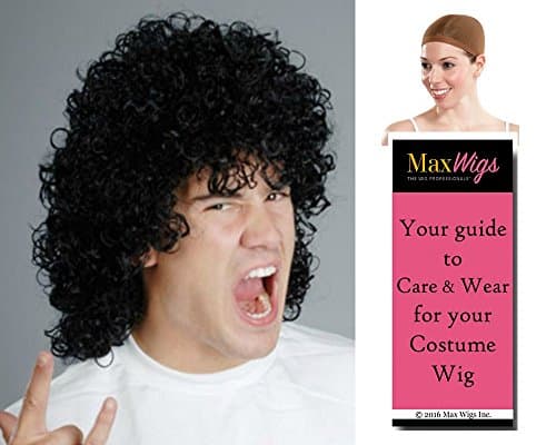 Michael Rock Band color BLACK - Enigma Wigs 80s Rocker Hair Band Slash Mens Bundle with Cap, MaxWigs Costume Wig Care Guide