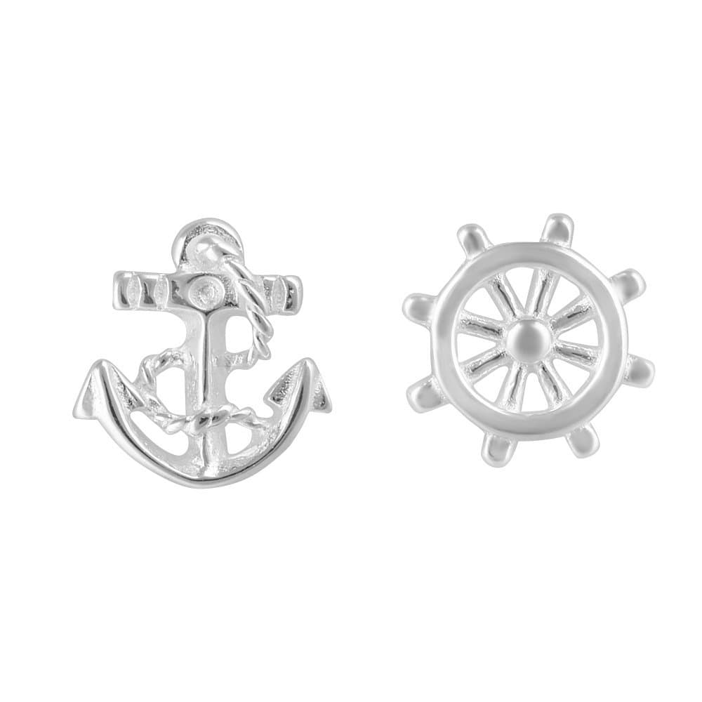 Suhua 925 Sterling Silver Anchor and Rudder Pirates Stud Earrings