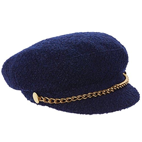 SCALA PRONTO WOOL BLEND CHAIN TRIM JOCKEY GREEK FISHERMAN HAT (DENIM)