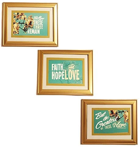9x7" 1 Corinthians 13:13 “And now these three remain, Faith, Hope &amp; Love, But the greatest is Love” Framed Bible Verse With Floral Artwork (3 Piece Set)