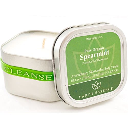 Scented (Spearmint) Soy Wax Aromatherapy 8oz Massage Candle in Square Tin - Made in USA with Pure Essential Oil and All Natural Ingredients.