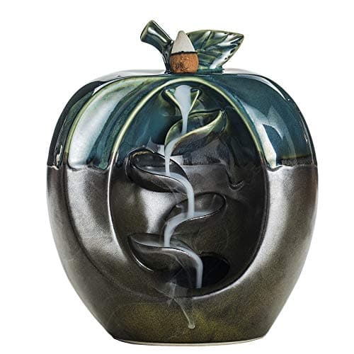 Smoke Backflow Incense Burner Ceramic Censer Smell Removing Aroma Furnace for Living Room (Blue - Apple)