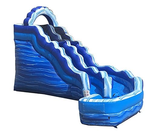 17-Foot Blue Marble Inflatable Curve Water Slide, Wet or Dry, Commercial Grade, 1.5 HP Blower and Stakes Included