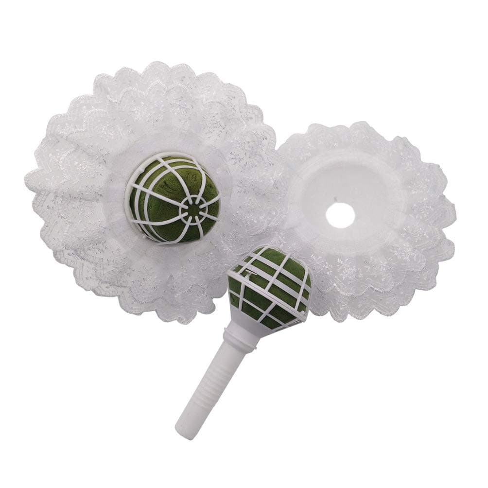 Steen DIY Bouquet Holder - Decoration Floral Foam Flower Handle - 2 psc White Lace Straight Handle