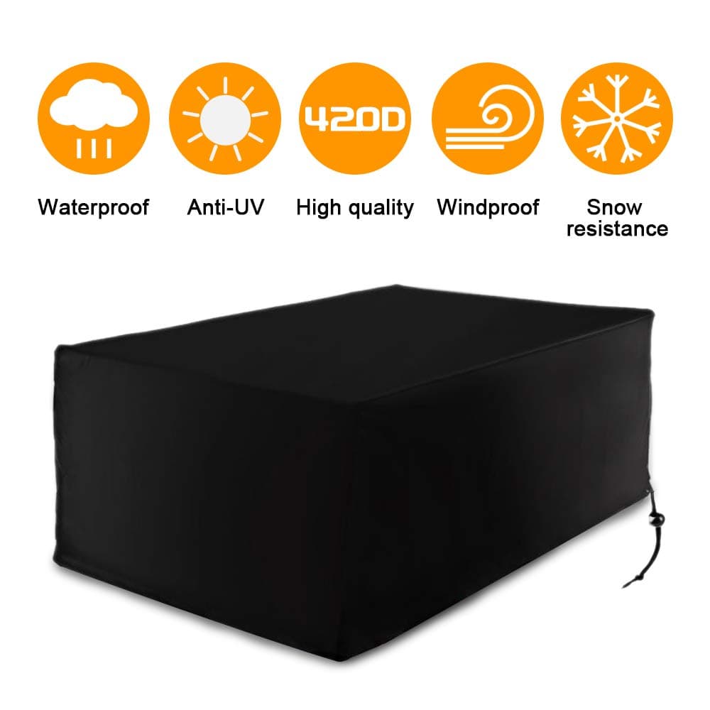 Maxesla FAGORY Patio/Rattan/Outdoor Furniture Waterproof 420D Heavy Duty Oxford Fabric, Windproof Anti-UV Garden Table Covers for Cube Set BBQ (170 x 94 x 70cm) -Black